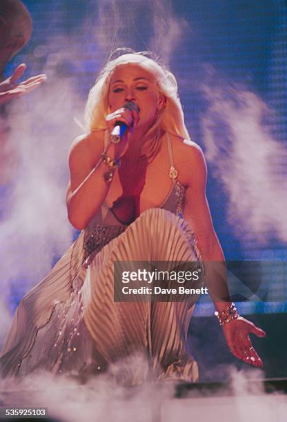 American singer Madonna performing her song 'Bedtime Story' on stage at the 1995 Brit Awards, Alexandra Palace, London, 20th February 1995.