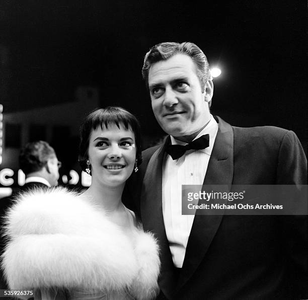 Actress Natalie Wood with actor Raymond Burr attend the premiere of "A Cry in the Night" in Los Angeles,CA.