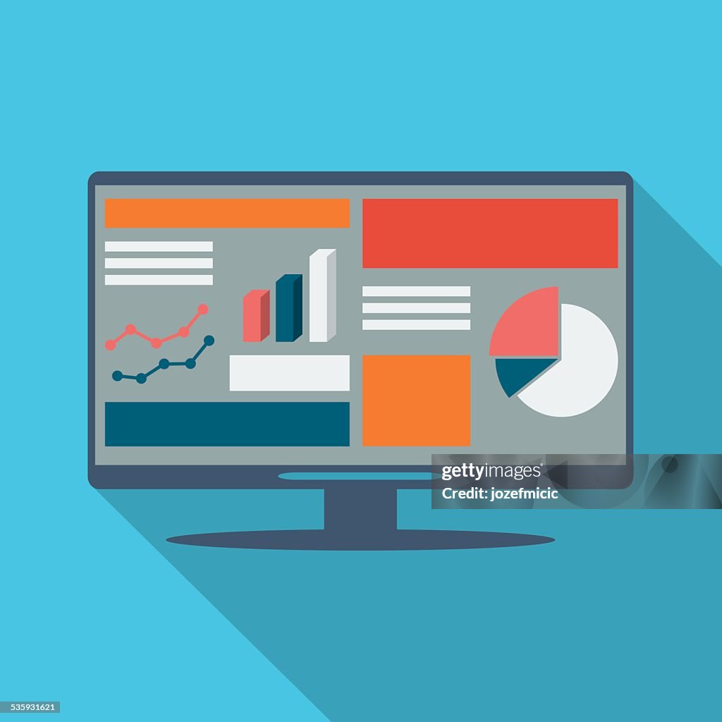 Analysis charts and graphs symbols on smart devices icons with