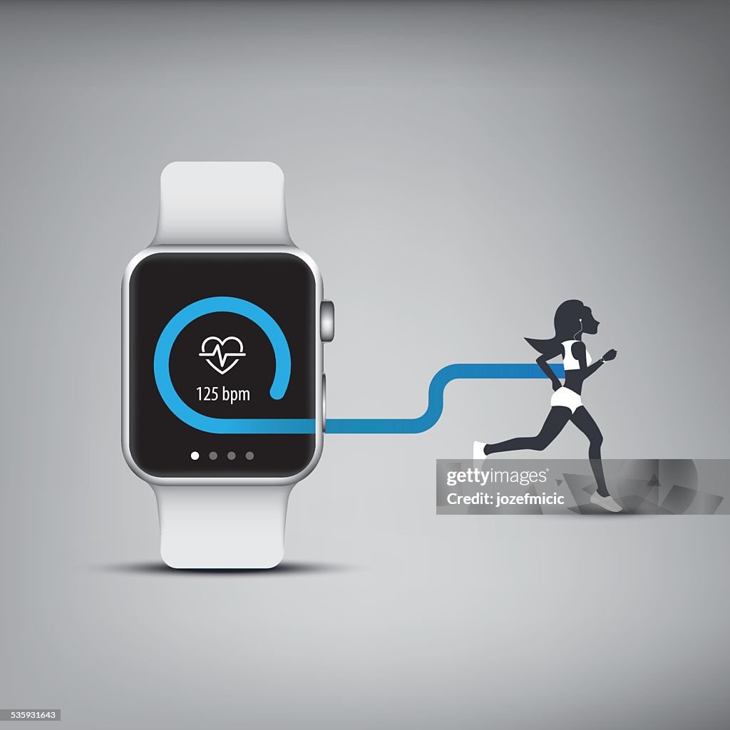 Fitness tracker application for smart watch concept with heart monitor