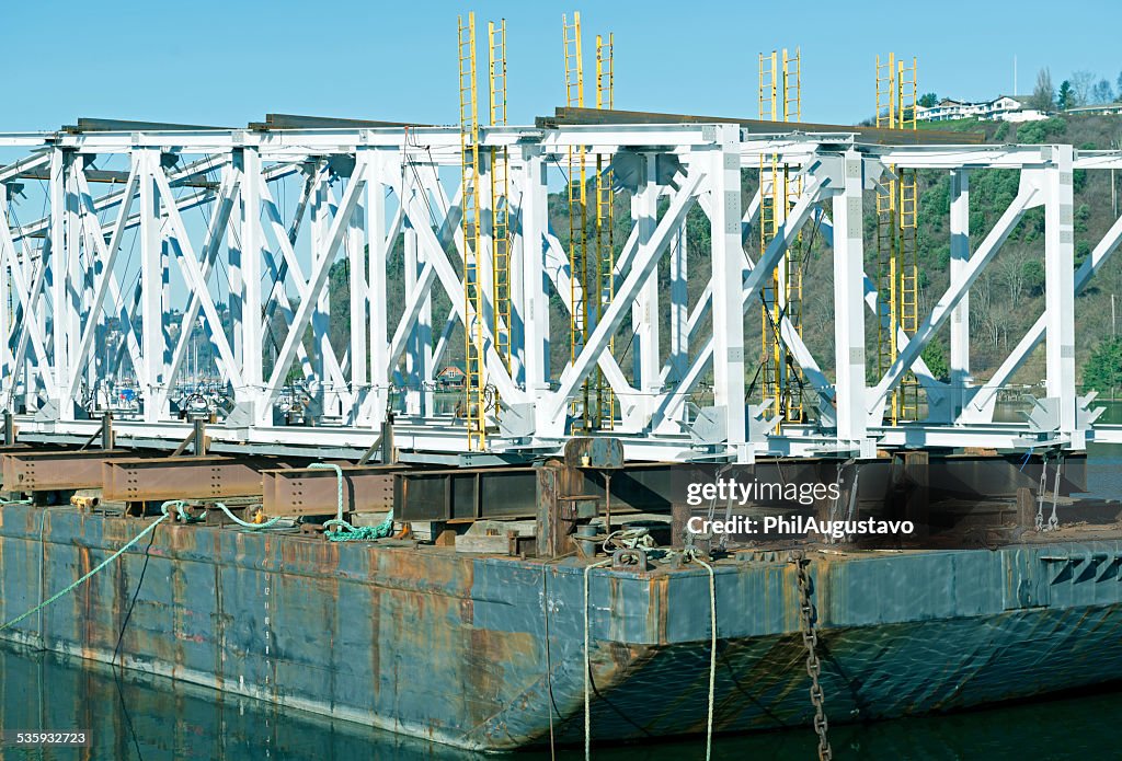 Railroad bridge aboard barge in Tacoma WA