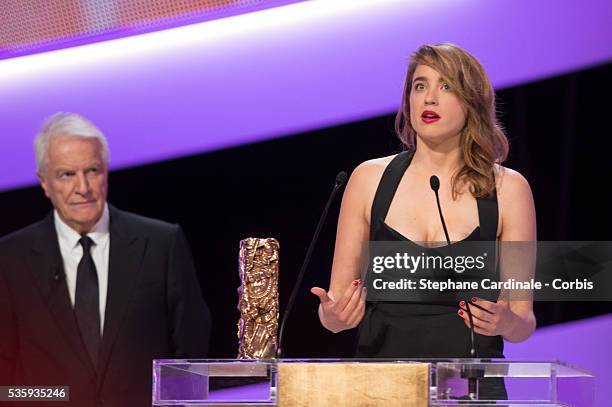 Adele Haenel receives the Best Supporting Actress for 'Suzanne' on stage during the 39th Cesar Film Awards 2014 at Theatre du Chatelet, in Paris.