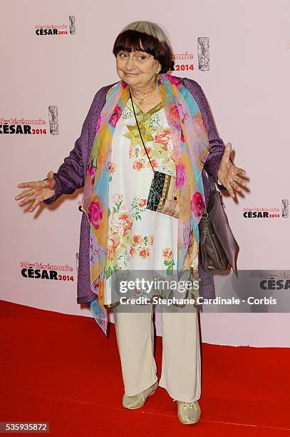 Agnes Varda attends the 39th Cesar Film Awards 2014 at Theatre du Chatelet, in Paris.