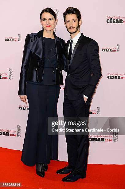 French Minister of Culture Aurelie Filippetti and actor Pierre Niney attend the 39th Cesar Film Awards 2014 at Theatre du Chatelet, in Paris.