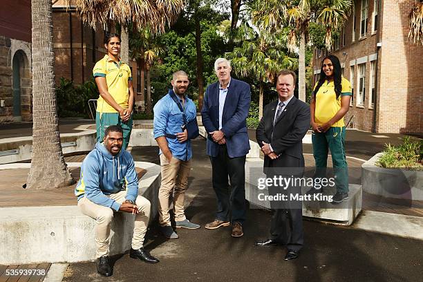 Australian U20s representative Moses Sorovi, Australian Womens Sevens player Taleena Simon, Wallabies player Matt Hodgson, ARU Chairman Cameron...