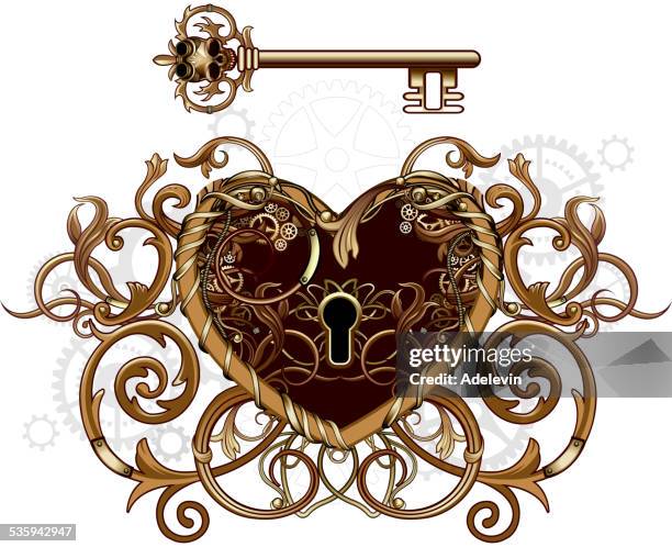 steampunk victorian heart symbol - heart lock stock illustrations