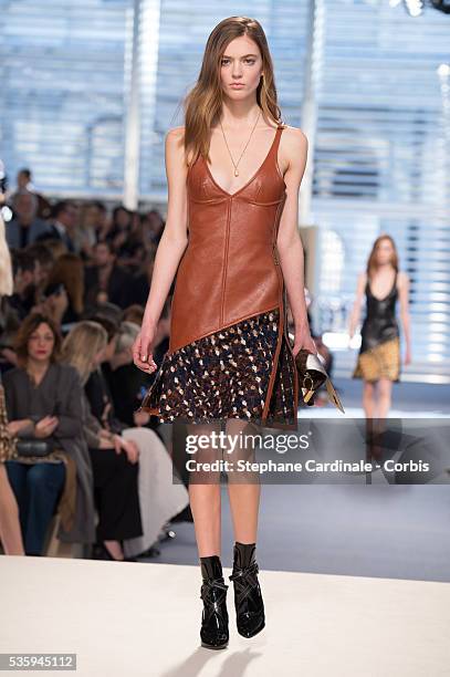 Model walks the runway during the Louis Vuitton show, as part of the Paris Fashion Week Womenswear Fall/Winter 2014-2015, in Paris.