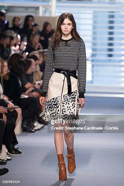 Model walks the runway during the Louis Vuitton show, as part of the Paris Fashion Week Womenswear Fall/Winter 2014-2015, in Paris.