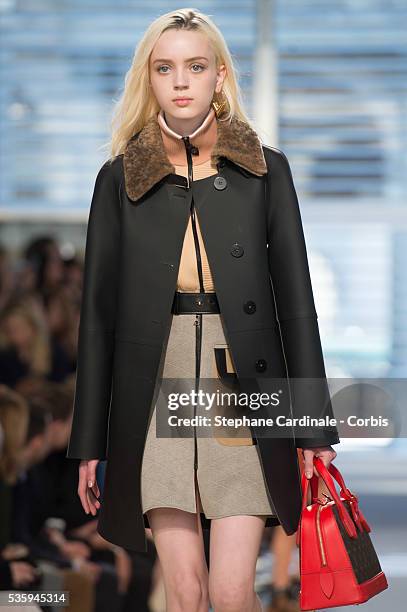 Model walks the runway during the Louis Vuitton show, as part of the Paris Fashion Week Womenswear Fall/Winter 2014-2015, in Paris.