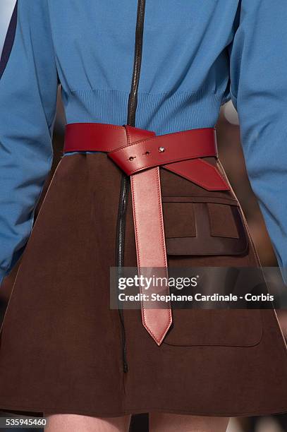 Dress detail of a model is seen as she walks the runway during the Louis Vuitton show, as part of the Paris Fashion Week Womenswear Fall/Winter...