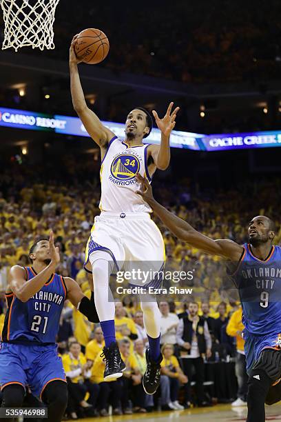 Shaun Livingston of the Golden State Warriors goes up for a layup against the Oklahoma City Thunder in Game Seven of the Western Conference Finals...