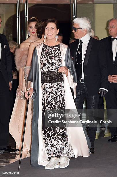 Princess Caroline of Hanover and Karl Lagerfeld attend the Rose Ball at Sporting Monte-Carlo on March 29, 2014 in Monte-Carlo, Monaco.