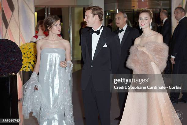 Charlotte Casiraghi, Pierre Casiraghi and Beatrice Borromeo attend the Rose Ball at Sporting Monte-Carlo on March 29, 2014 in Monte-Carlo, Monaco. NO...