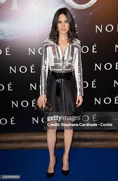 Actress Jennifer Connelly poses as she arrives for the Paris premiere of 'Noah' directed by Darren Aronofsky at Cinema Gaumont Marignan, in Paris.