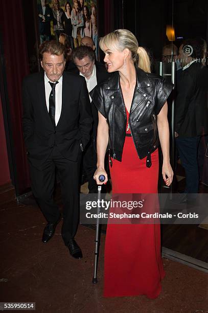 Johnny Hallyday and his wife Laeticia attend the 'Salaud On T'Aime' : After Party at Cinema L'Elysee Biarritz presented by Benjamin Patou, chairman...