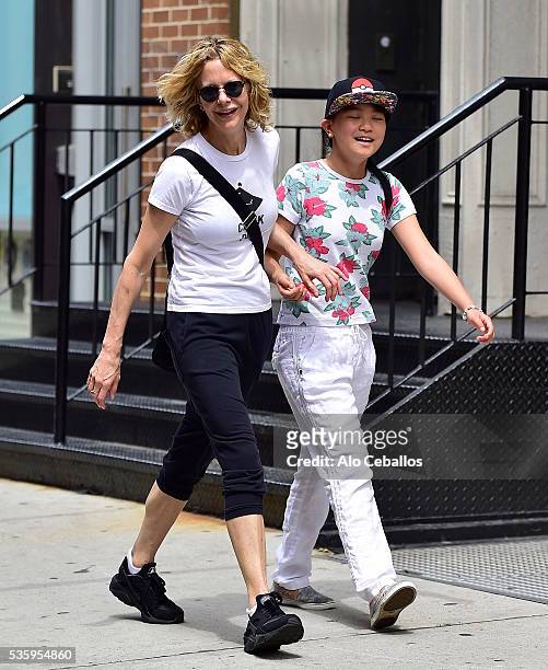 Meg Ryan and Daisy True Ryan are seen in Soho on May 30, 2016 in New York City.
