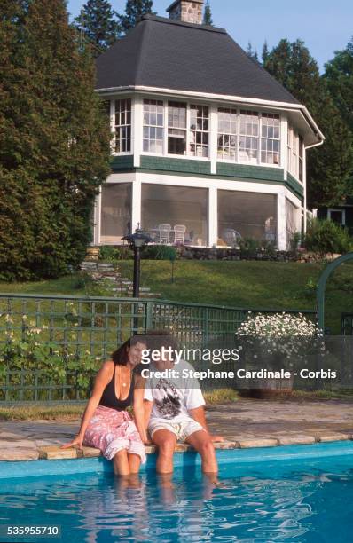 Robert Charlebois and wife Laurence Charlebois pose at home on June 27, 1995 in Morin Heights, Quebec.