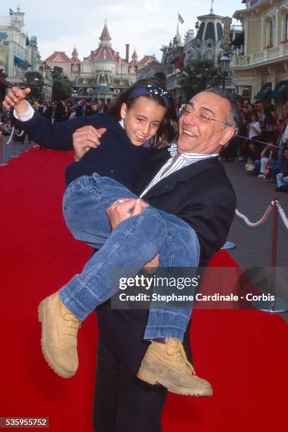 Yves Mourousi and daughter Sophie Mourousi attend the Opening of Space Mountain at Disneyland Paris on May 31,1995 in Coupvray, France.