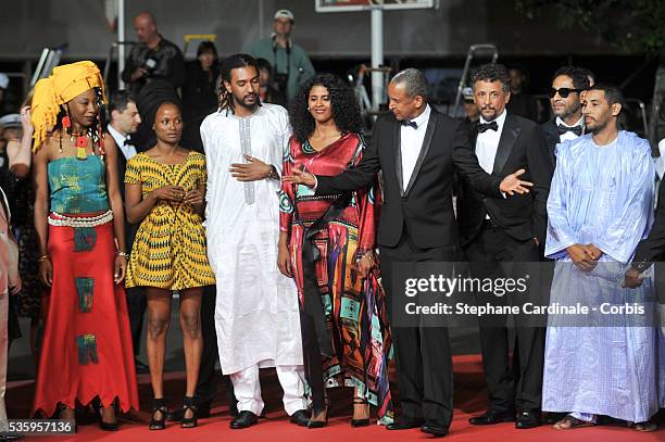 Fatoumata Diawara, Toulou Kiki, Hichem Yacoubi, Abderrahmane Sissako, actor Abel Jafri, ino Desperado and guests attends the "Timbuktu" premiere...