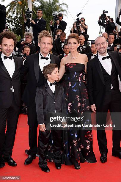 Nicolas Benamou, Philippe Lacheau, Enzo Tomasini, Clotilde Courau, Julien Arruti at the "Dragon 2" premiere during the 67th Cannes Film Festival.