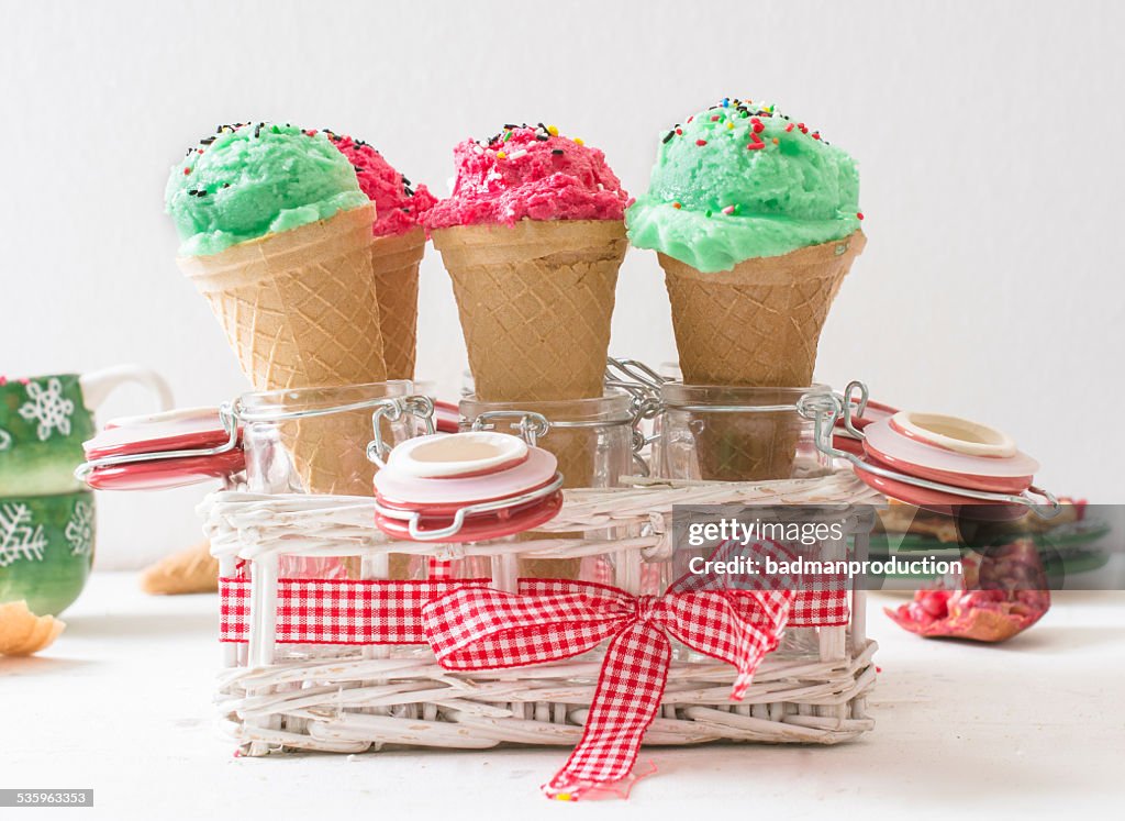 Ice creams in cones