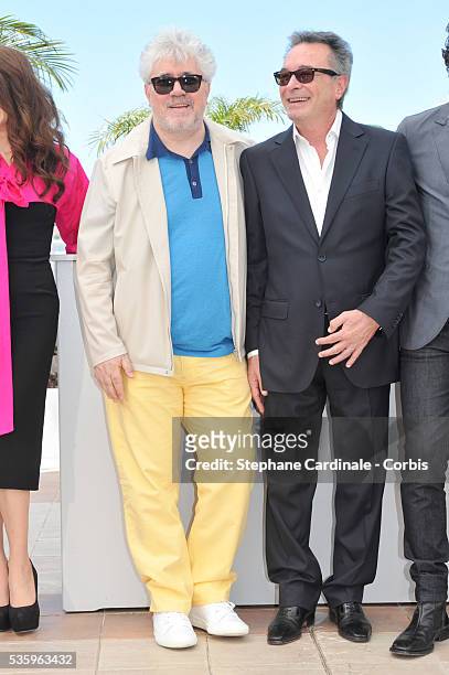 Pedro Almodovar and Oscar Martinez at the "Relatos Salvajes" Photocall during the 67th Cannes Film Festival