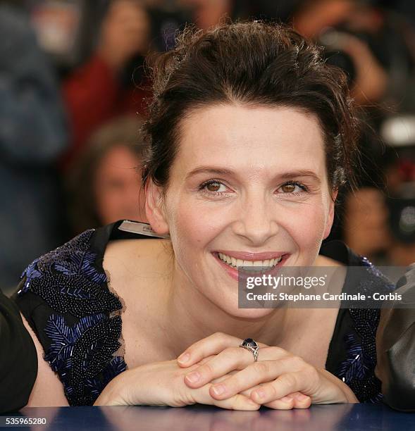 Juliette Binoche at the photocall of "Cache" during the 58th Cannes Film Festival.