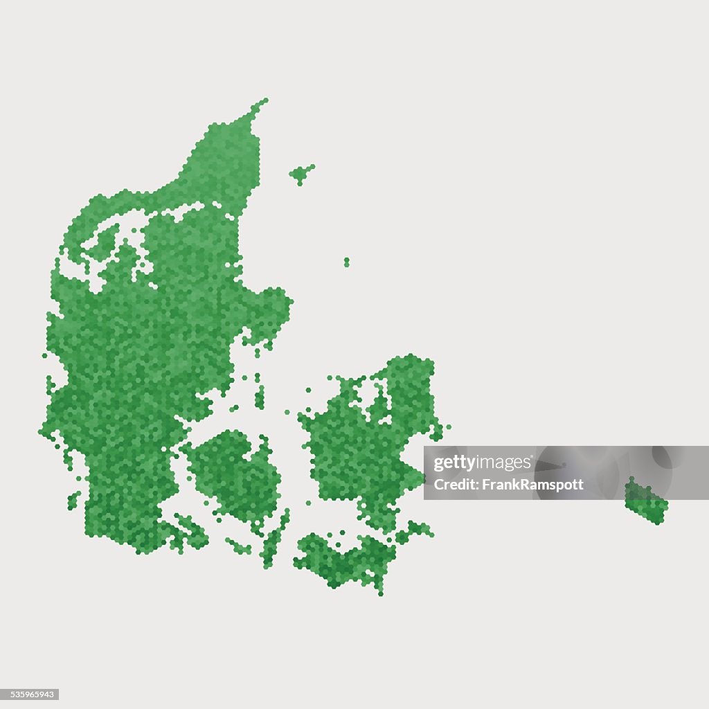 Denmark Incl Bornholm Map Green Hexagon Pattern