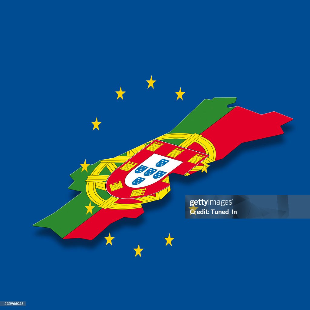 Contour of Portugal with European Union stars