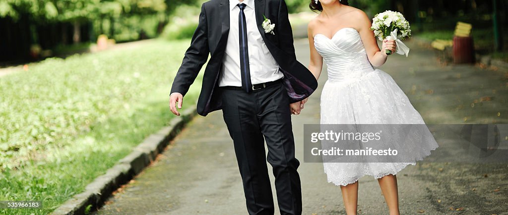 Young newlywed caucasian couple together.