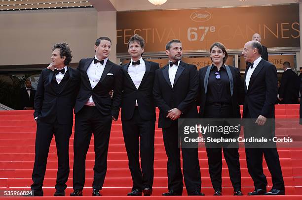Mark Ruffalo, Channing Tatum, Bennett Miller, Steve Carell, Megan Ellison and Jon Kilik at the "FoxCatcher" Premiere during the 67th Cannes Film...