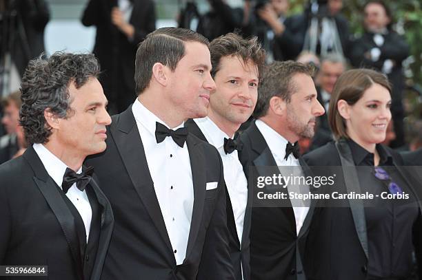 Mark Ruffalo, Channing Tatum, Bennett Miller, Steve Carell, Megan Ellison and Jon Kilik at the "FoxCatcher" Premiere during the 67th Cannes Film...