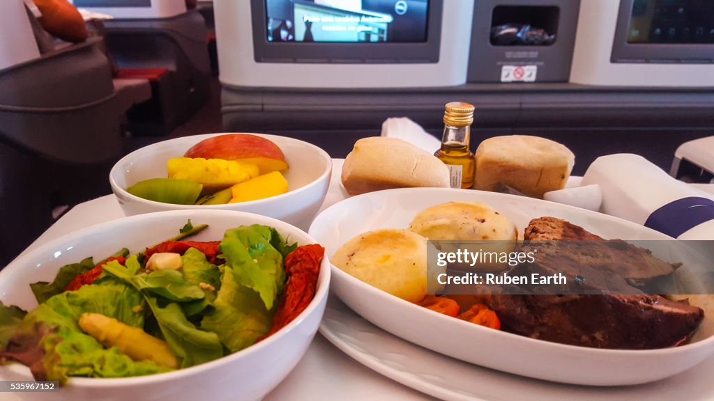 Business class meal at the airplane