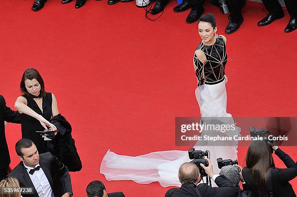 Zhang Ziyi attends the Opening Ceremony and the 'Grace of Monaco' premiere during the 67th Cannes Film Festival - Aerial View