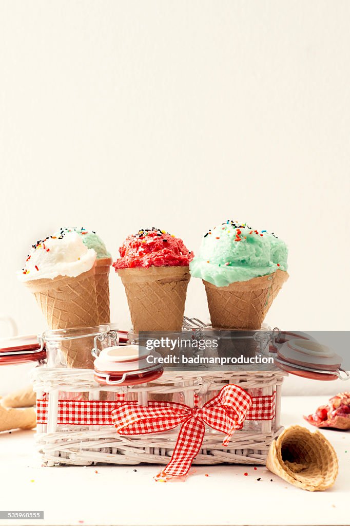 Ice creams in the basket