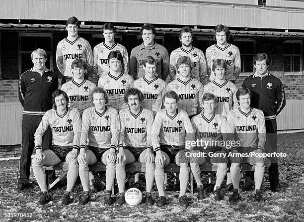 Wolverhampton Wanderers at Molineux in Wolverhampton, 13th January 1983. Back row : Wayne Clarke, John Humphrey, John Burridge, Peter Daniel, Alan...