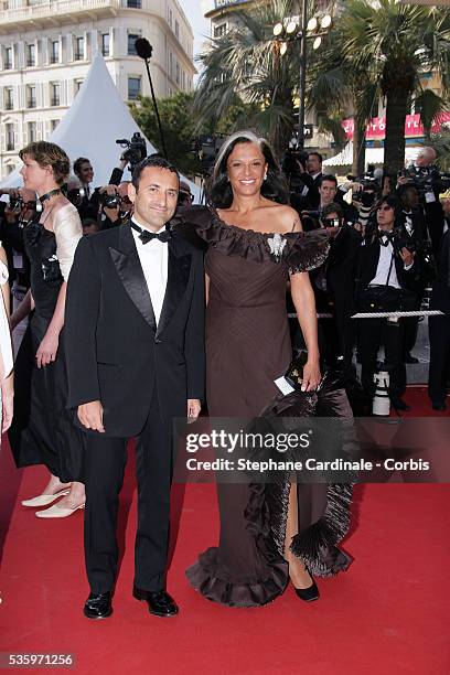 Betty Lagardere and Pascal Houzelot at the premiere of "Three Burials of Melquiades Estrada" during the 58th Cannes Film Festival.