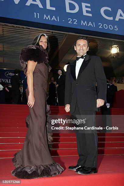 Betty Lagardere and Pascal Houzelot at the premiere of "Three Burials of Melquiades Estrada" during the 58th Cannes Film Festival.