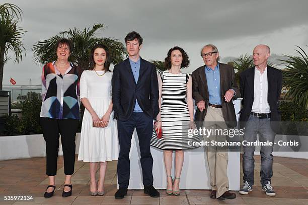 Rebecca O'Brien, Aisling Francios, Barry Ward, Simone Kirby, Ken Loach and Paul Laverty attend the 'Jimmy's Hall' photocall during the 67th Cannes...