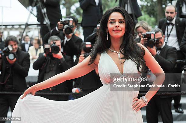 Mallika Sherawat attend the 'Jimmy's Hall' premiere during the 67th Cannes Film Festival