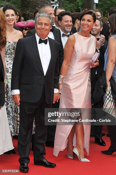 Christian Clavier and Isabelle de Araujo attend the 'Jimmy's Hall' premiere during the 67th Cannes Film Festival