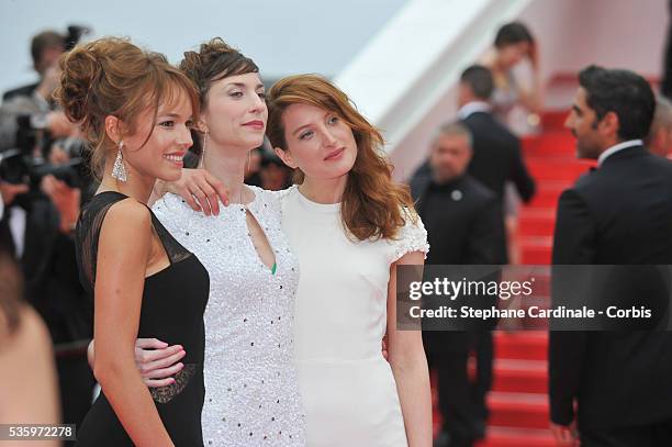 Julia Piaton, Emilie Caen and Elodie Fontan attend the 'Jimmy's Hall' premiere during the 67th Cannes Film Festival