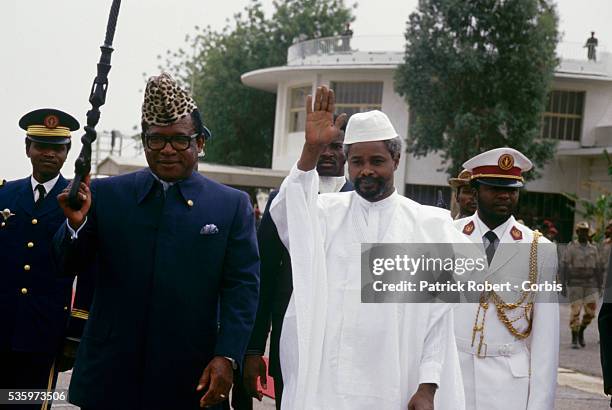 President Mobutu Sese Seko of Zaire, later the Republic of Congo, visits Chadian head of state Hissen Habre . Habre seized control of Chad in 1982,...