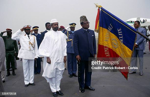 President Mobutu Sese Seko of Zaire, later the Republic of Congo, visits Chadian head of state Hissen Habre . Habre seized control of Chad in 1982,...