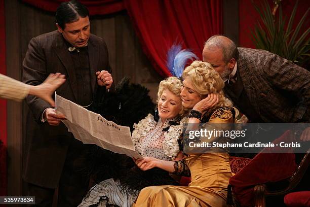 David Martin, Sophie Davant, Marie-Ange Nardi and Jerome Bonaldi in the play "Un Fil à la Patte" by Feydeau, adapted by Olivier Minne and directed by...