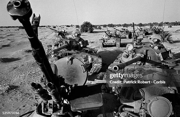 Libyan tanks stand abandoned in the desert after being captured by FANT , the Chadian National Army, as troops reconquered the Borkou-Ennedi-Tibesti...