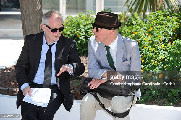 Thierry Fremaux and Jacques Audiard attends the Masterclass photocall during the 67th Cannes Film Festival