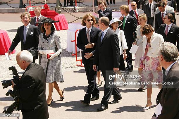 Prince Ernst August of Hanover, Princess Caroline of Hanover, Prince Albert II of Monaco and Andrea Casiraghi leave Monaco Cathedral after the...