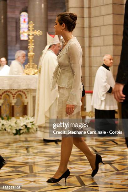 Charlotte Casiraghi attends the enthronement mass in Monaco Cathedral. Prince Albert II took over as ruler of the principality following the death of...