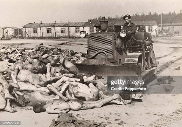 Scenes inside Belsen Concentration camp after it was liberated by British troops, 15th April 1945. The Royal Army Medical Corps, number 11 Light...